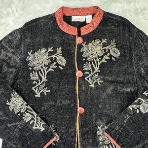 Vtg 90s Embroidered Flashback‎ Women's Large Jacket Cardigan Cottagecore Indie